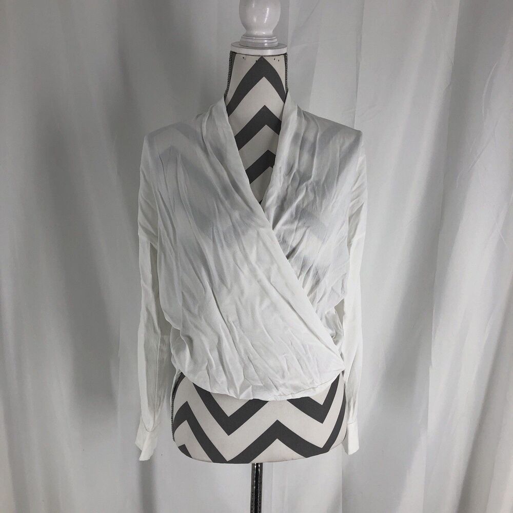 Natalie Busby Wrap Blouse V-Neck Long Sleeve XS White